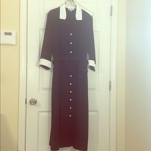 Classic blue dress with white accents and belt, 14